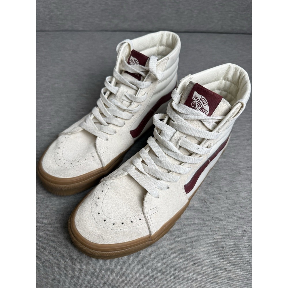 NWOB Unisex VANS Off Wall SK8 Hi Top Canvas/Suede Beige/Wht/Red-7 Men- 8.5 Women